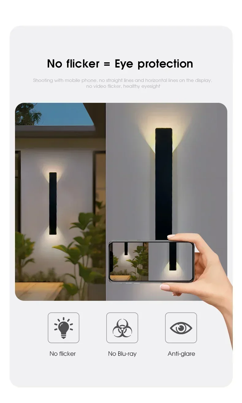 Outdoor Waterproof Wall Lamps Strip Aluminum Wall Lights 18W LED Black Wall Lamp Bedroom Exterior Outdoor Lighting Fixtures