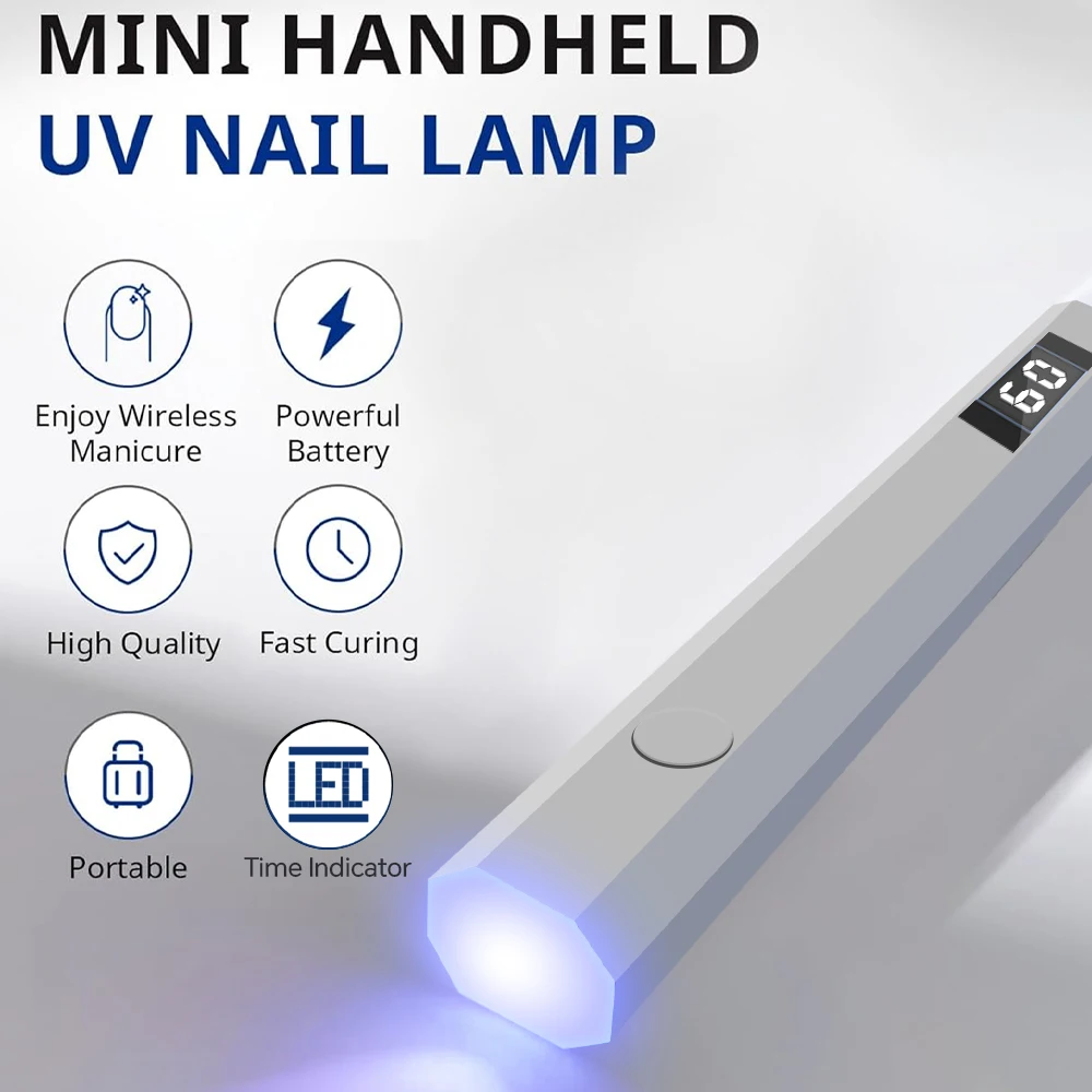 Mini Handheld UV Light for Gel Nails, Rechargeable Nail Lamp with 20s/60s Timer and LED Display for Flash Cures and Manicure Art