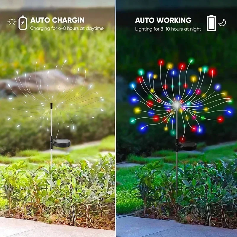Outdoor LED Solar Firework Lights Garden Decoration Fairy Lights Waterproof Dandelion Lawn Lamp for Garden Landscape Lawn Decor