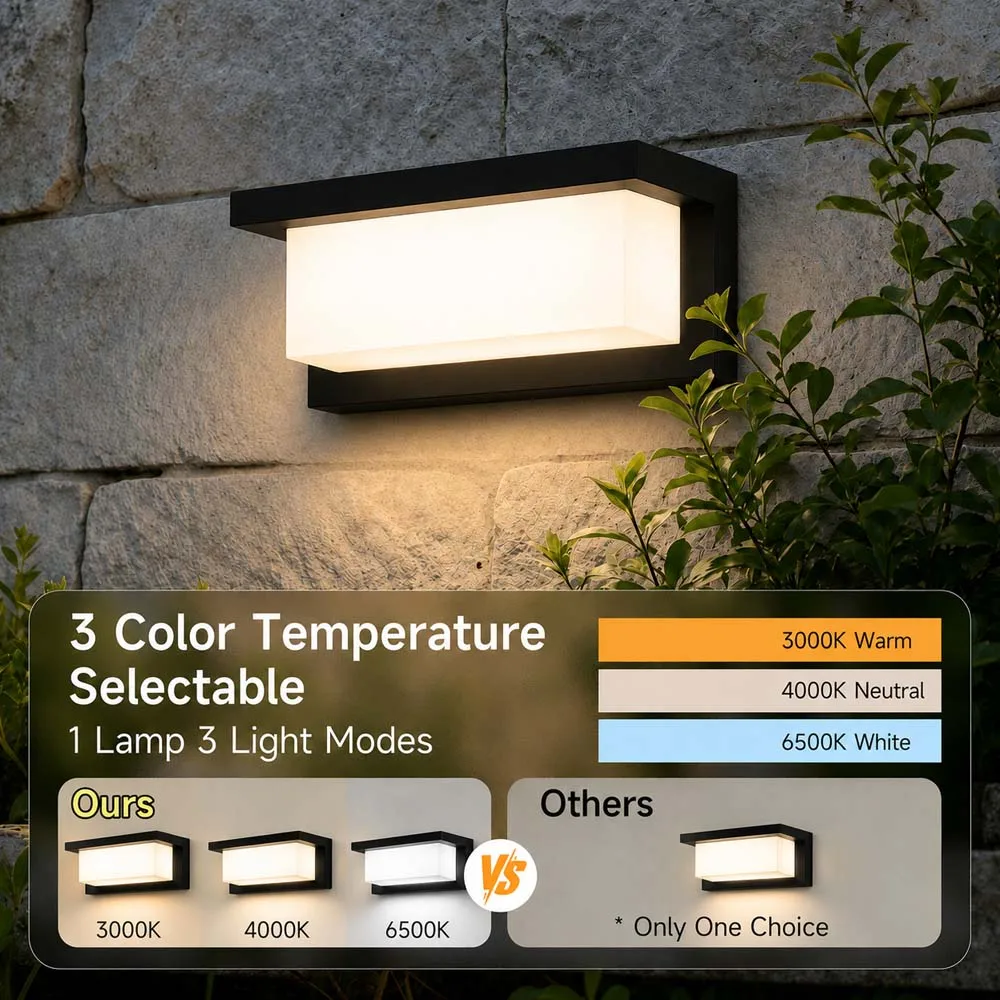Modern Square Wall Light LED Flush Mount Black Home Decor Wall Sconce IP65 Waterproof for Balcony Living Room Bedroom 25W