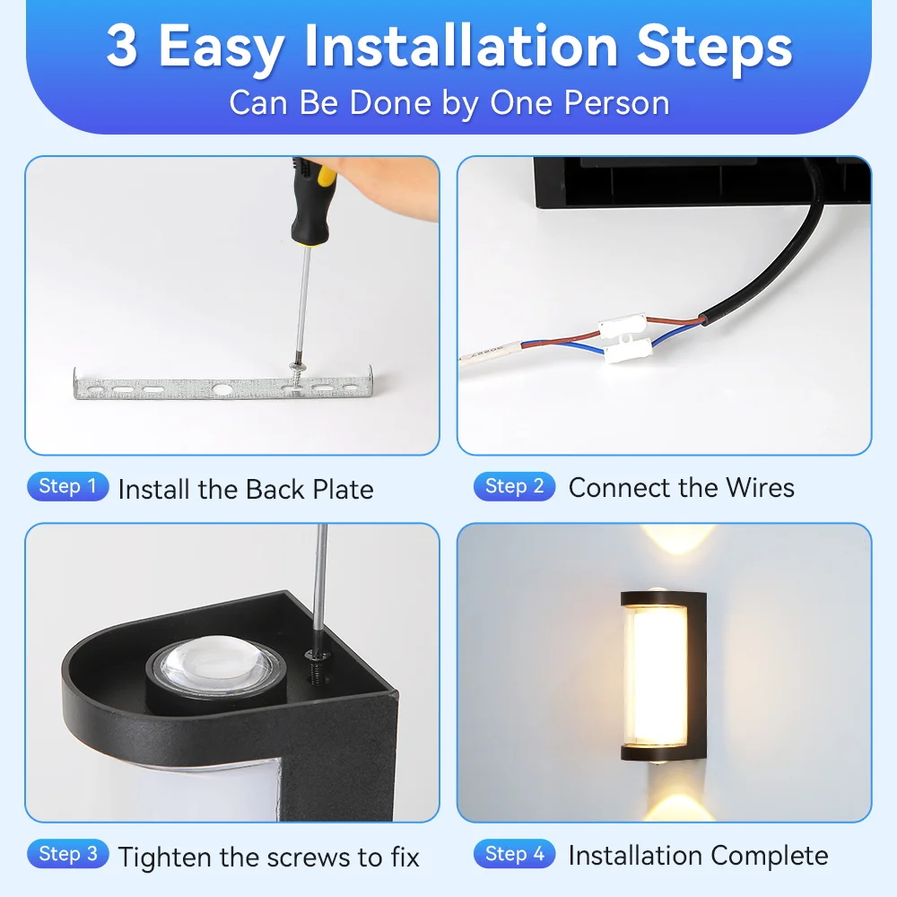 Modern Square Wall Light LED Flush Mount Black Home Decor Wall Sconce IP65 Waterproof for Balcony Living Room Bedroom 25W