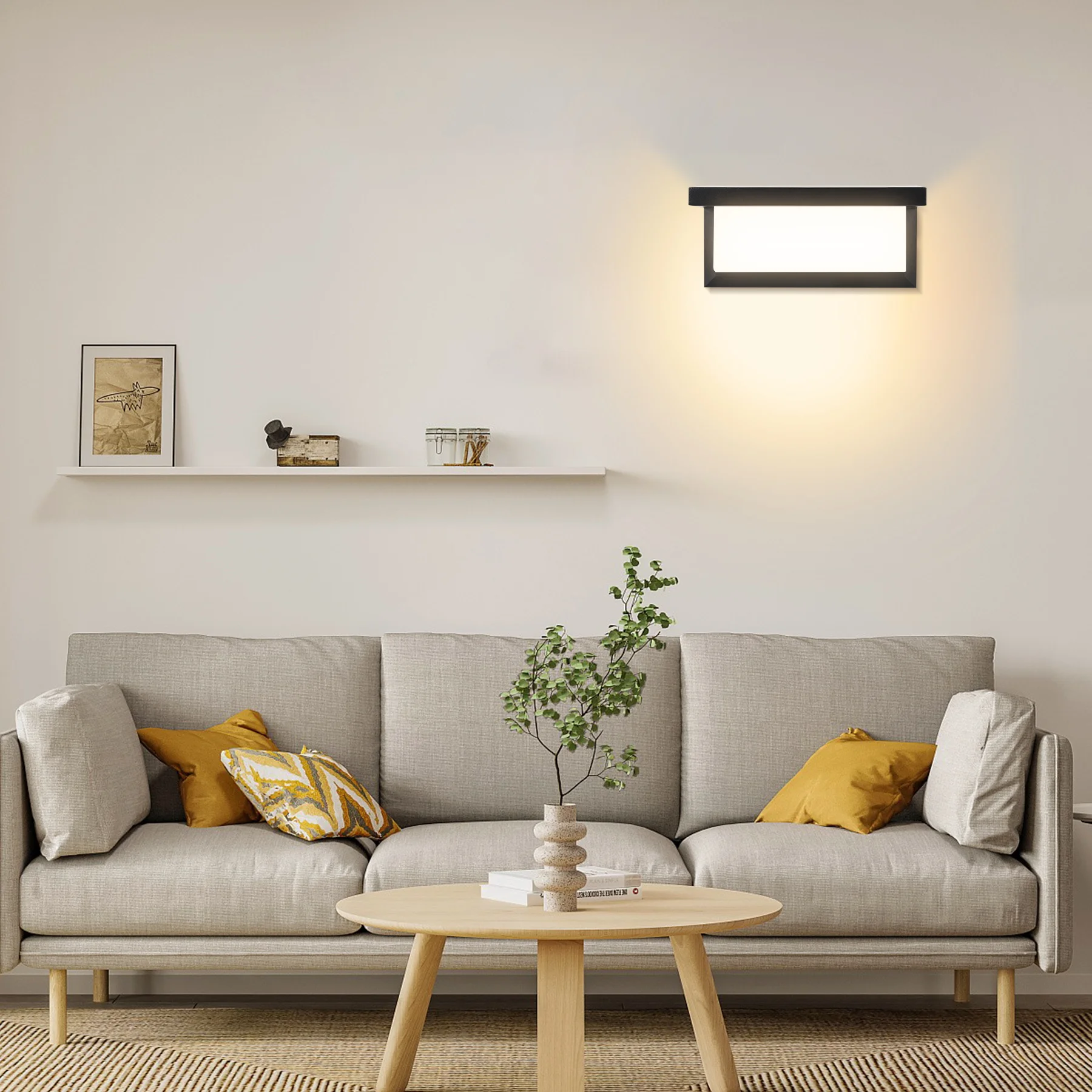 Modern Square Wall Light LED Flush Mount Black Home Decor Wall Sconce IP65 Waterproof for Balcony Living Room Bedroom 25W