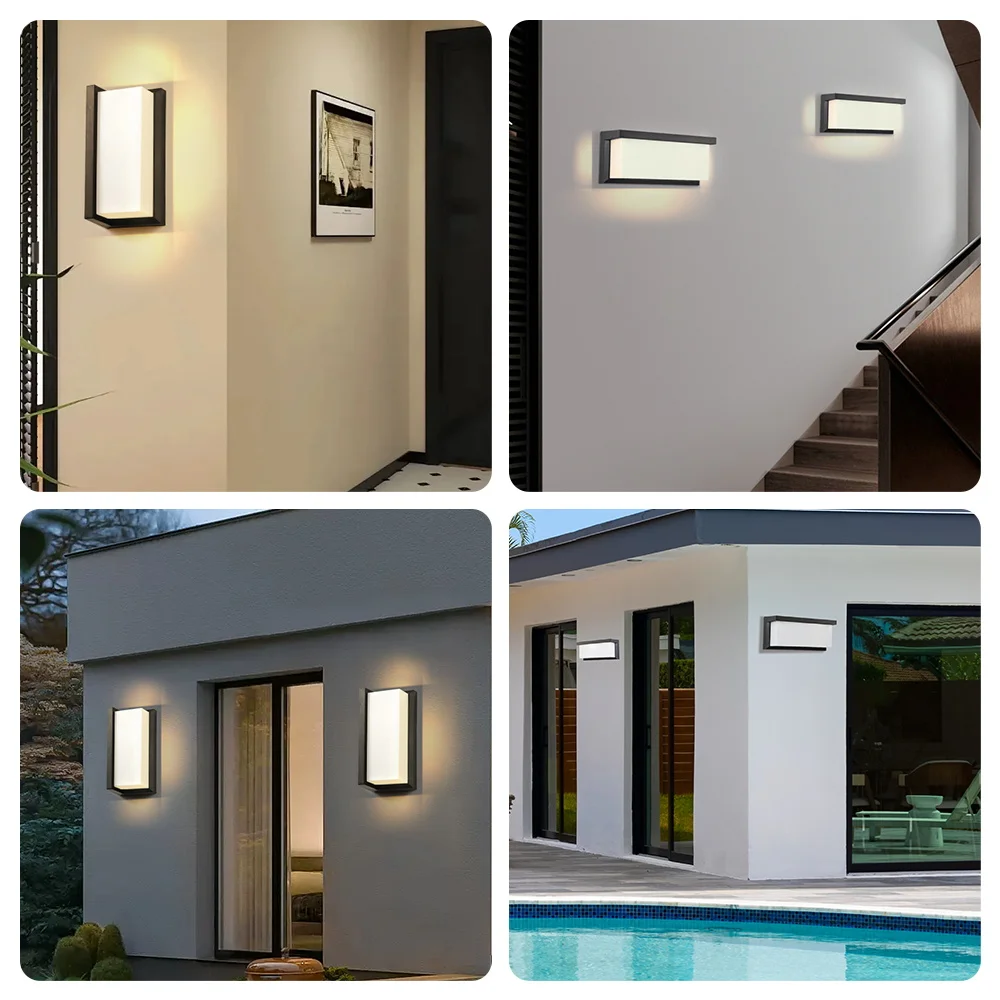 Modern Square Wall Light LED Flush Mount Black Home Decor Wall Sconce IP65 Waterproof for Balcony Living Room Bedroom 25W