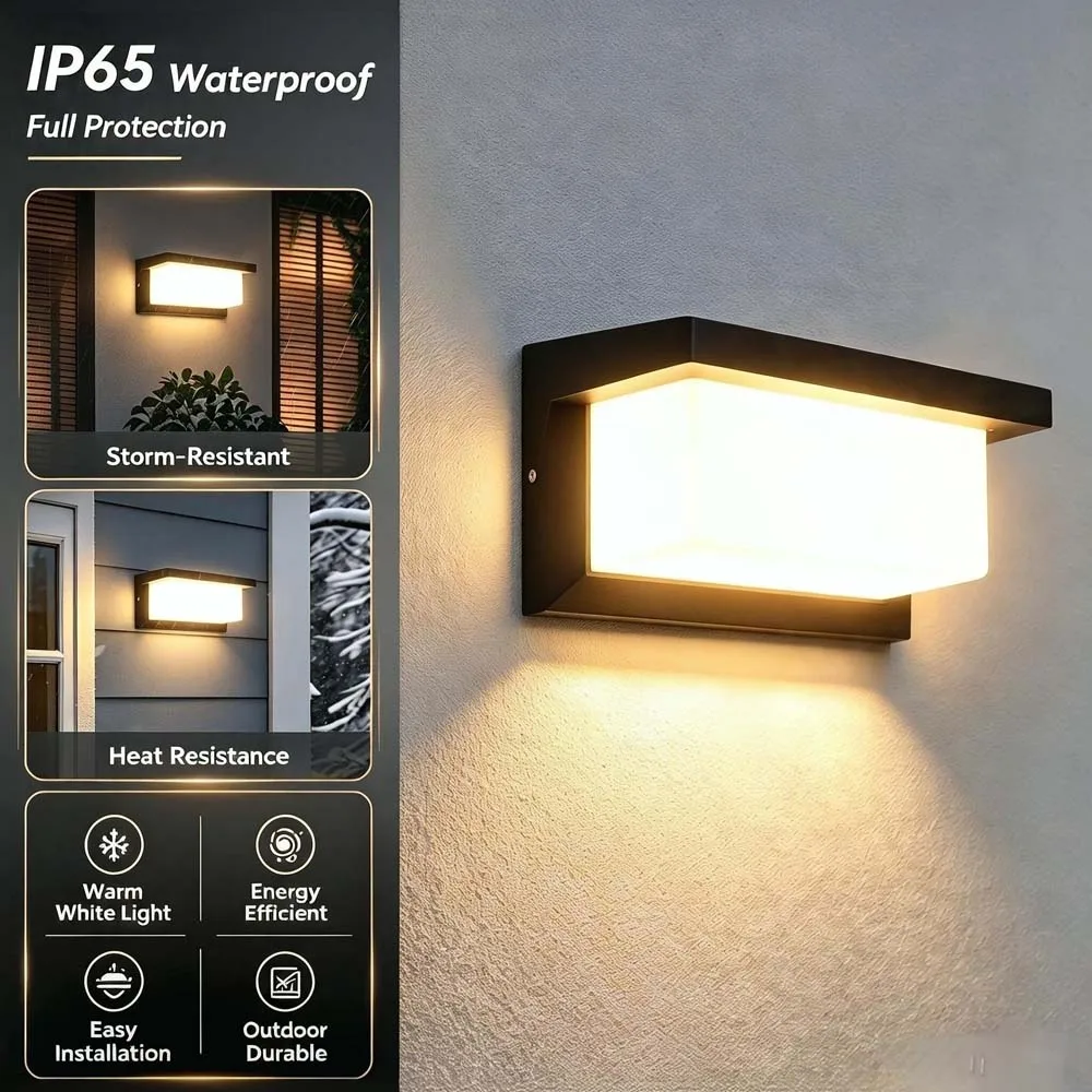 Modern Square Wall Light LED Flush Mount Black Home Decor Wall Sconce IP65 Waterproof for Balcony Living Room Bedroom 25W