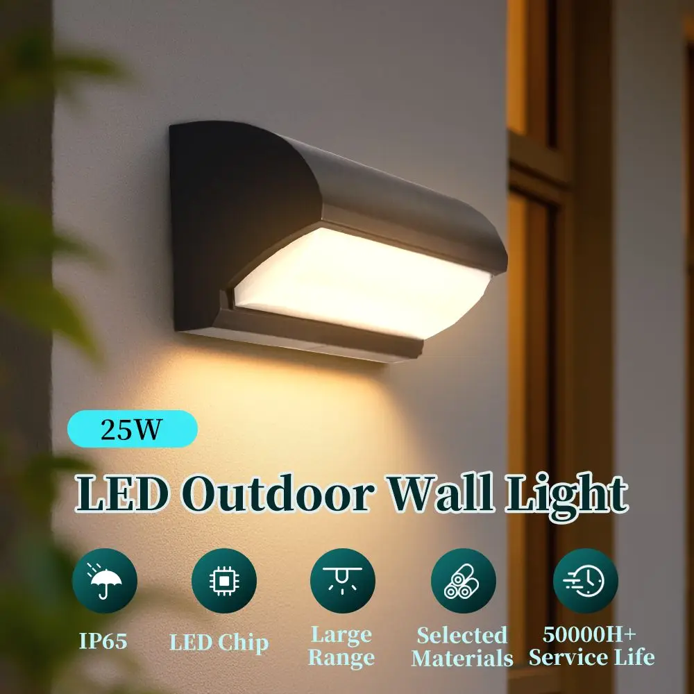 Modern Square Wall Light LED Flush Mount Black Home Decor Wall Sconce IP65 Waterproof for Balcony Living Room Bedroom 25W