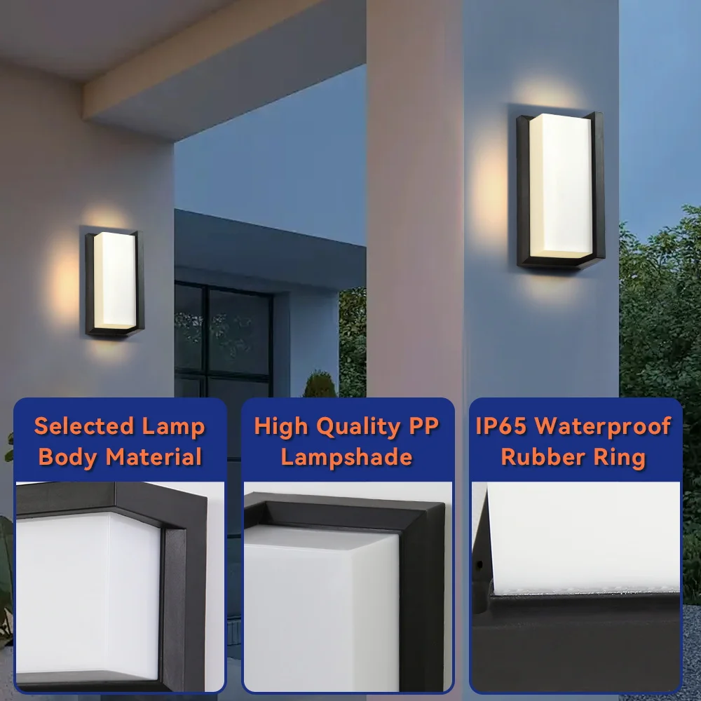 Modern Square Wall Light LED Flush Mount Black Home Decor Wall Sconce IP65 Waterproof for Balcony Living Room Bedroom 25W