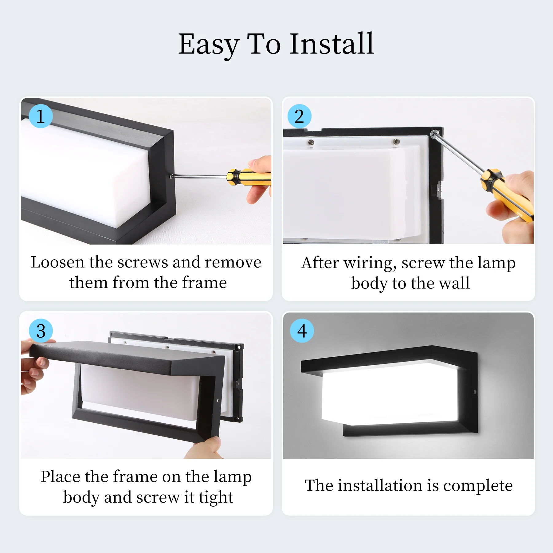Modern Square Wall Light LED Flush Mount Black Home Decor Wall Sconce IP65 Waterproof for Balcony Living Room Bedroom 25W