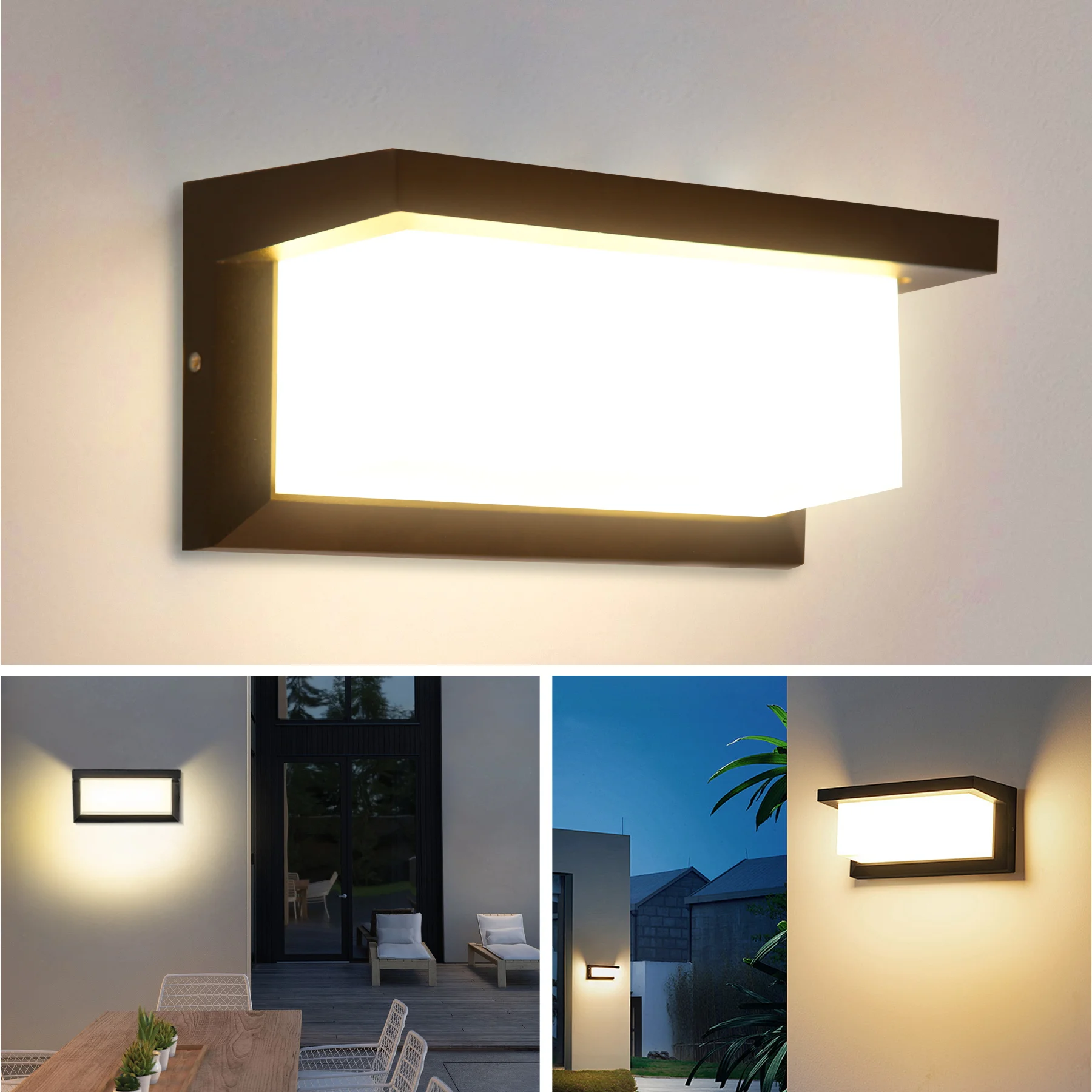 Modern Square Wall Light LED Flush Mount Black Home Decor Wall Sconce IP65 Waterproof for Balcony Living Room Bedroom 25W