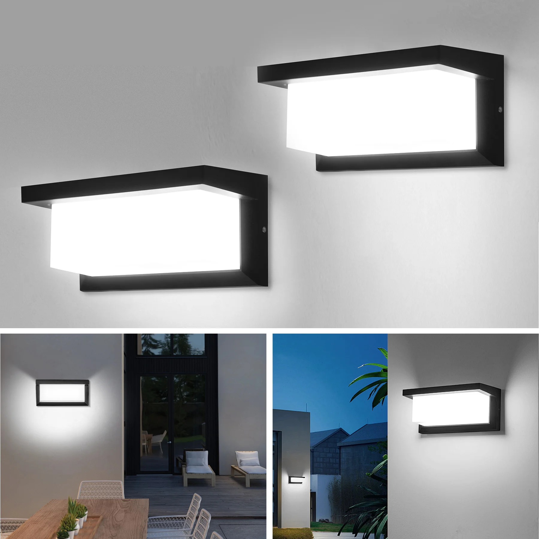 Modern Square Wall Light LED Flush Mount Black Home Decor Wall Sconce IP65 Waterproof for Balcony Living Room Bedroom 25W