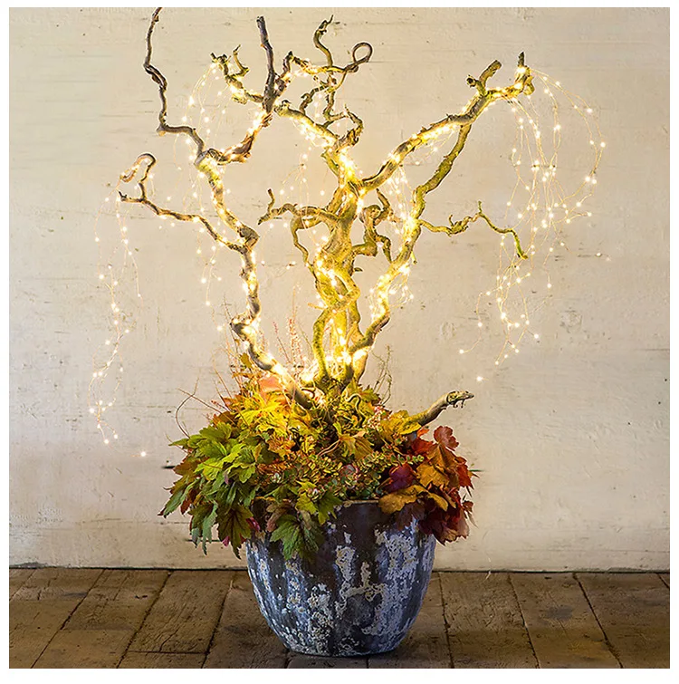 Solar Powered LED Branch Lights With Copper Waterproof Waterfall Light For Garden Party Outdoor Christmas Tree Decoration