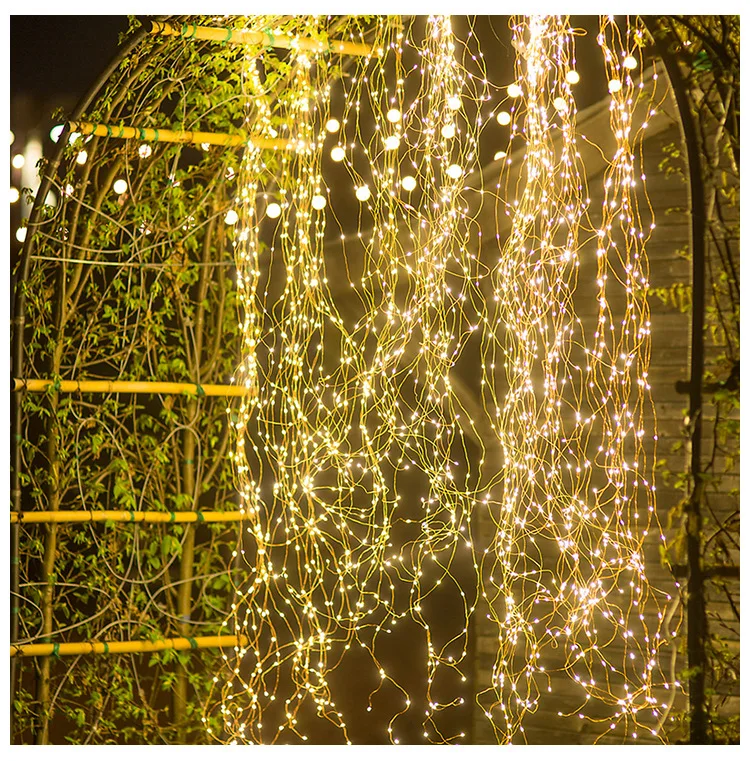 Solar Powered LED Branch Lights With Copper Waterproof Waterfall Light For Garden Party Outdoor Christmas Tree Decoration