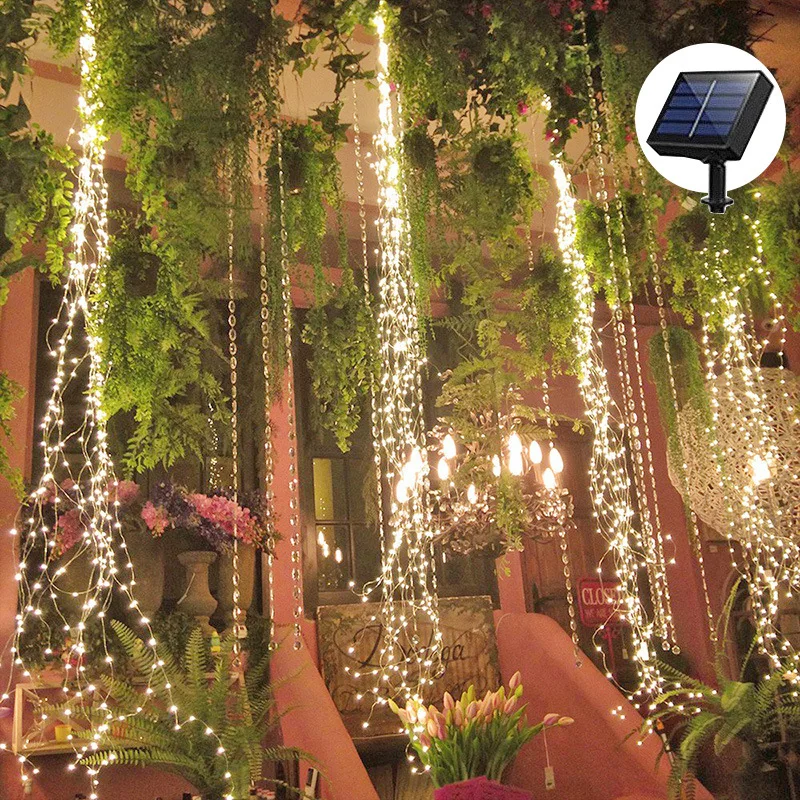 Solar Powered LED Branch Lights With Copper Waterproof Waterfall Light For Garden Party Outdoor Christmas Tree Decoration