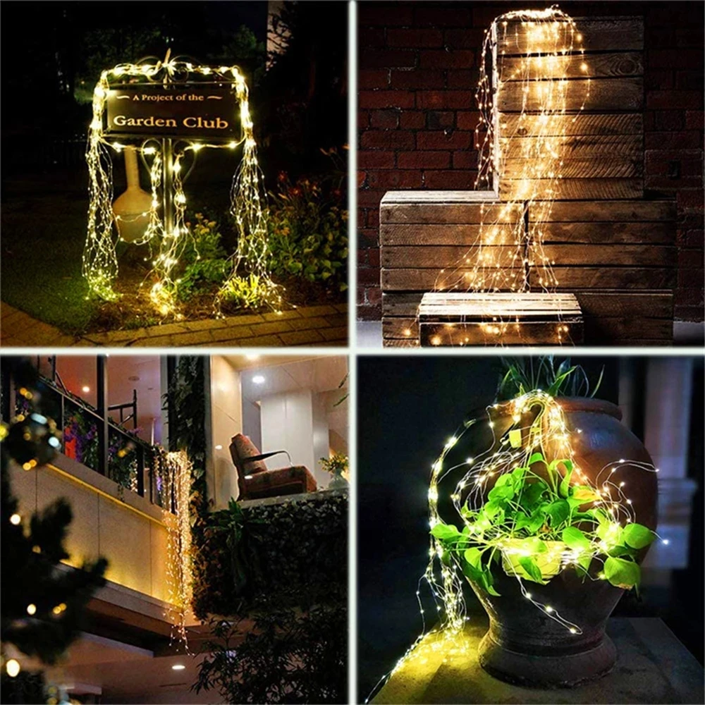 Solar Powered LED Branch Lights With Copper Waterproof Waterfall Light For Garden Party Outdoor Christmas Tree Decoration