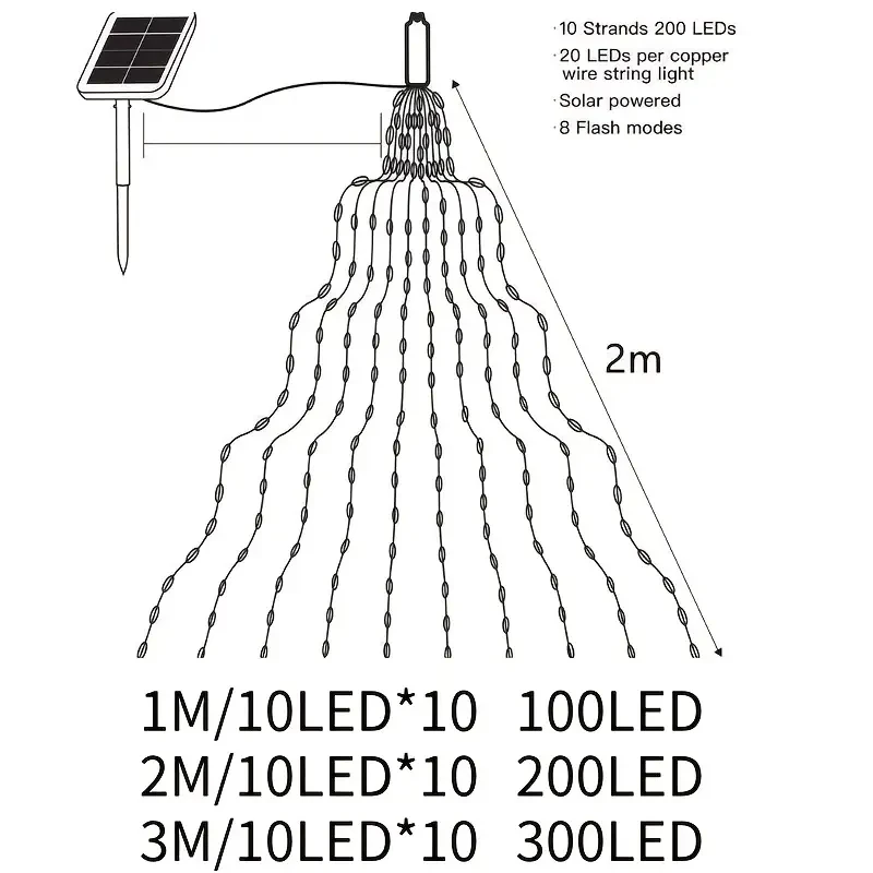 Solar Powered LED Branch Lights With Copper Waterproof Waterfall Light For Garden Party Outdoor Christmas Tree Decoration