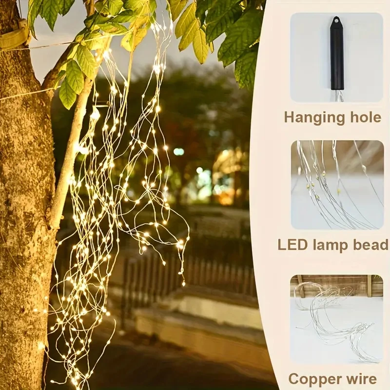 Solar Powered LED Branch Lights With Copper Waterproof Waterfall Light For Garden Party Outdoor Christmas Tree Decoration