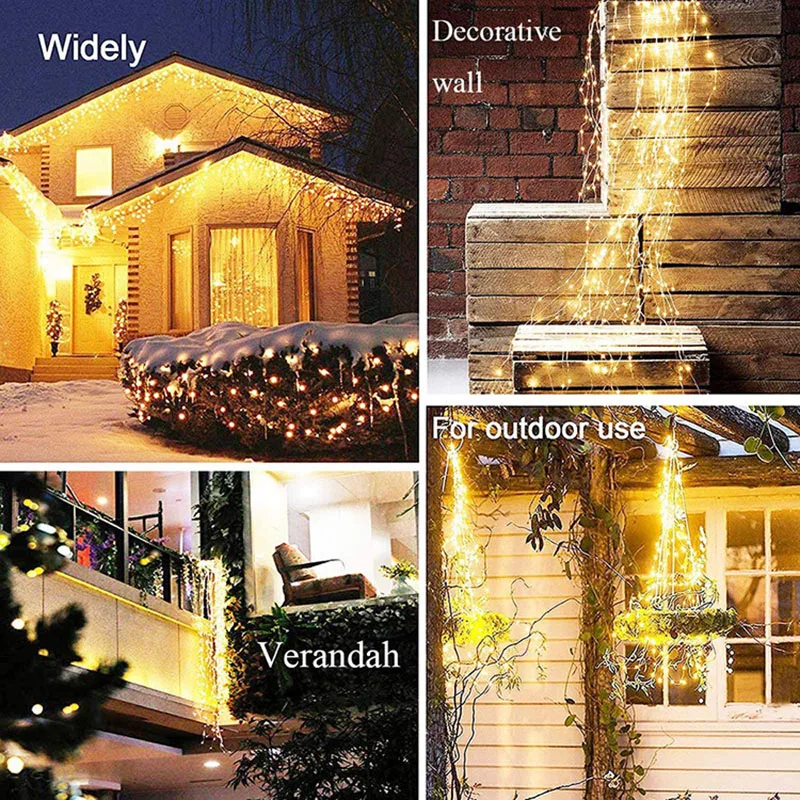 Solar Powered LED Branch Lights With Copper Waterproof Waterfall Light For Garden Party Outdoor Christmas Tree Decoration