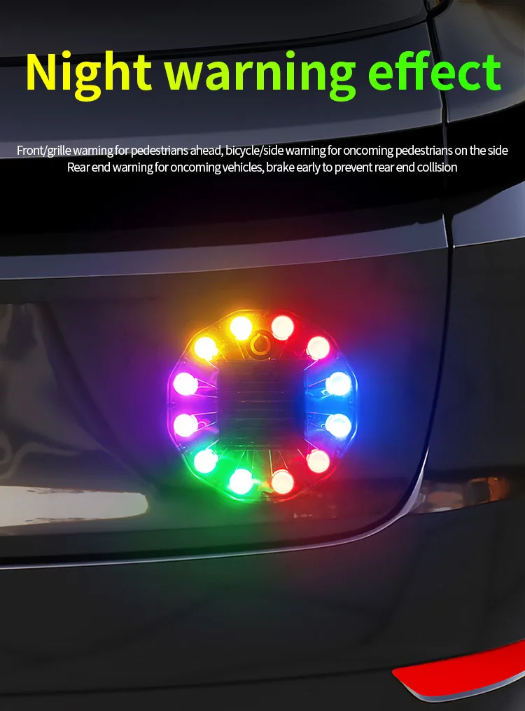Solar Colorful Warning Flash Light Strong Paste Truck Night Width Tail Light Brake Car Anti-Rear Collision LED Indicator Lamp