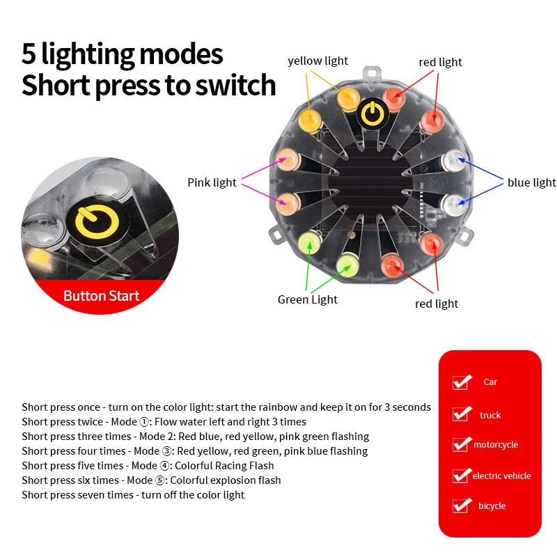 Solar Colorful Warning Flash Light Strong Paste Truck Night Width Tail Light Brake Car Anti-Rear Collision LED Indicator Lamp