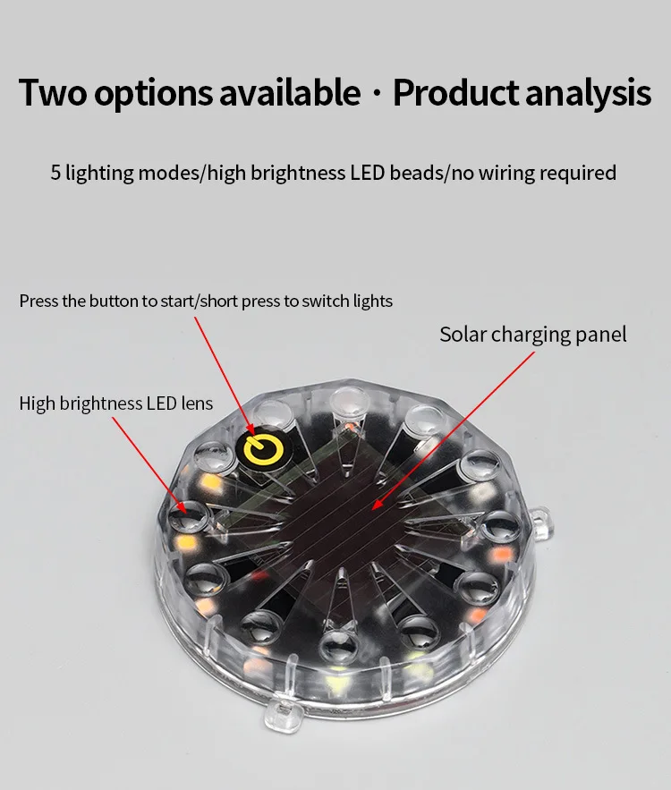 Solar Colorful Warning Flash Light Strong Paste Truck Night Width Tail Light Brake Car Anti-Rear Collision LED Indicator Lamp