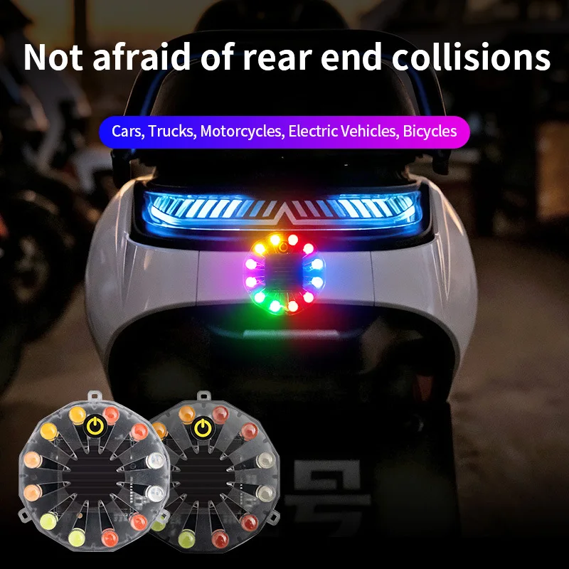 Solar Colorful Warning Flash Light Strong Paste Truck Night Width Tail Light Brake Car Anti-Rear Collision LED Indicator Lamp