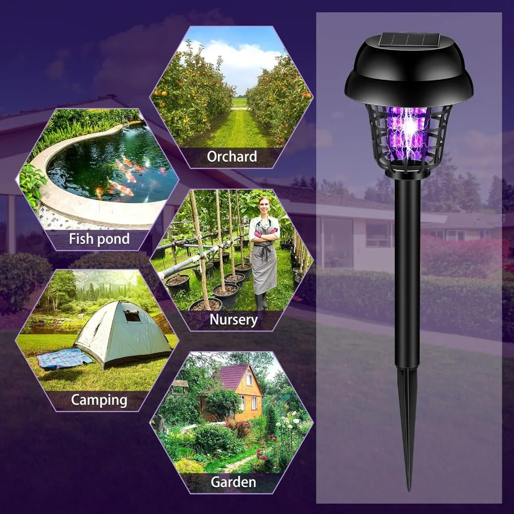2/4PCS Solar Bug Zapper Waterproof Outdoor Mosquito Killer Lamp and Lighting Repellent Lamp for Indoor Outdoor Use Garden Patio