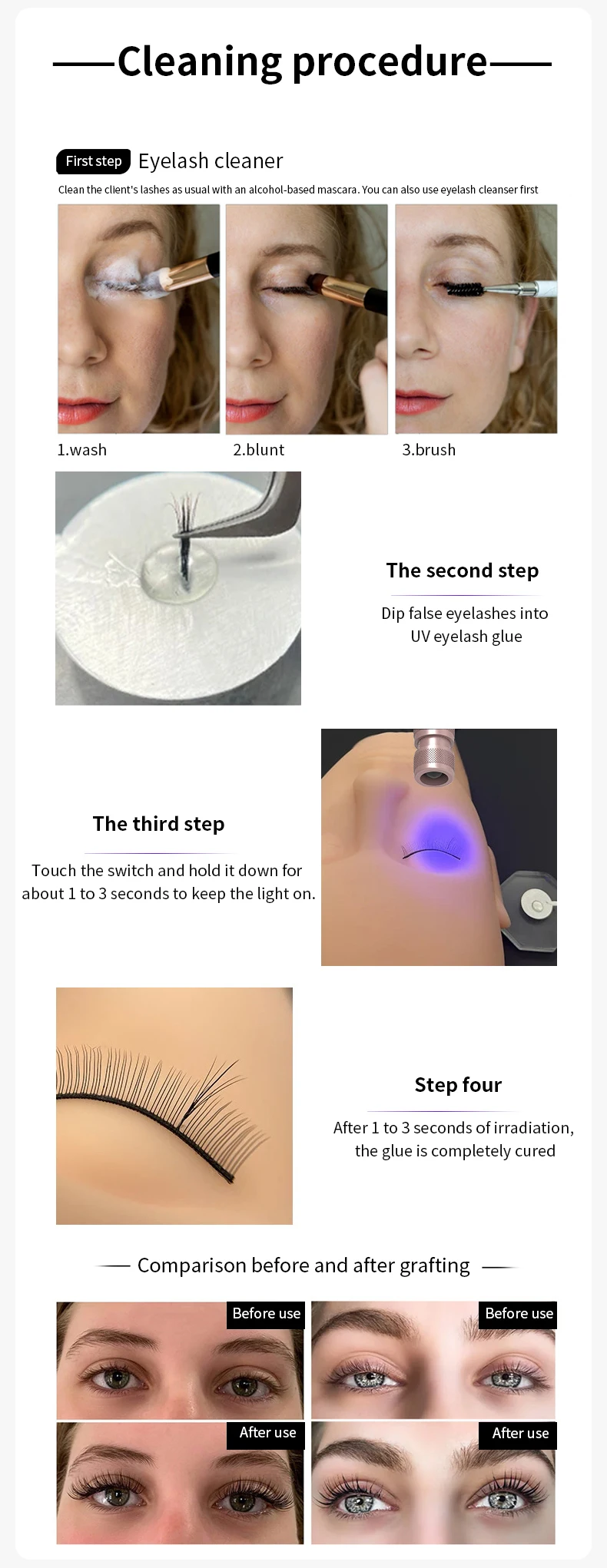 Handheld UV violet eyelash lamp 2&1 tweezers work lamp makeup eyelash grafting quick UV lamp rechargeable work beauty lamp