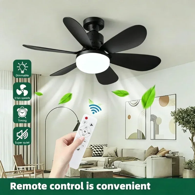 Ceiling Fan with Light E27 52CM Fan Light with Remote Control Super Quiet Socket Ceiling Fan for Bedroom Kitchen Home Lighting