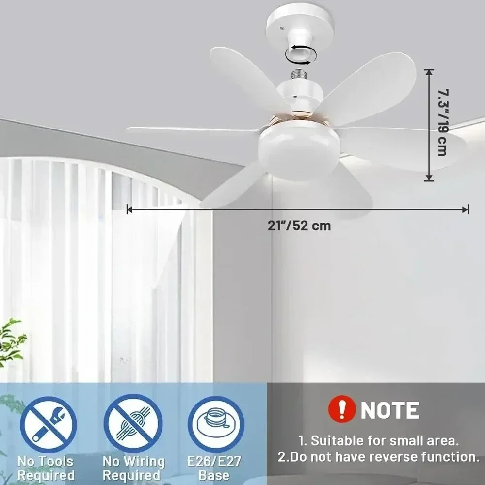 Ceiling Fan with Light E27 52CM Fan Light with Remote Control Super Quiet Socket Ceiling Fan for Bedroom Kitchen Home Lighting