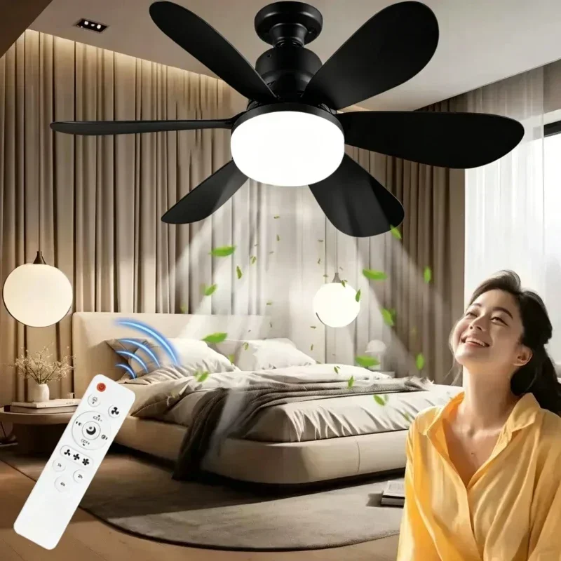 Ceiling Fan with Light E27 52CM Fan Light with Remote Control Super Quiet Socket Ceiling Fan for Bedroom Kitchen Home Lighting