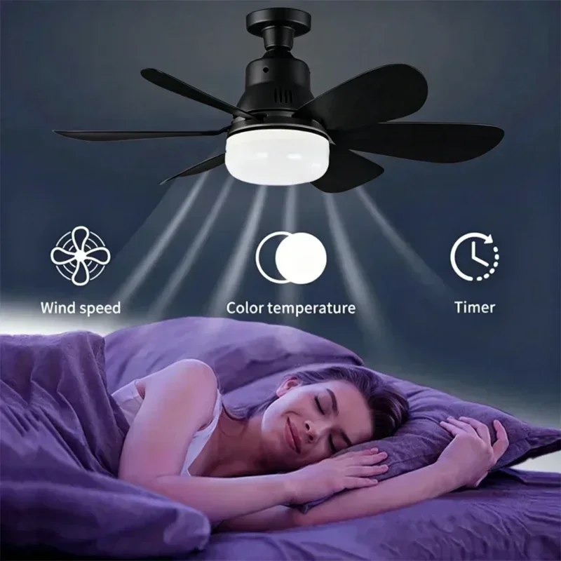 Ceiling Fan with Light E27 52CM Fan Light with Remote Control Super Quiet Socket Ceiling Fan for Bedroom Kitchen Home Lighting