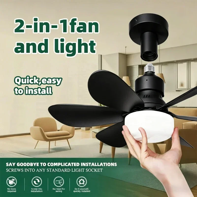 Ceiling Fan with Light E27 52CM Fan Light with Remote Control Super Quiet Socket Ceiling Fan for Bedroom Kitchen Home Lighting
