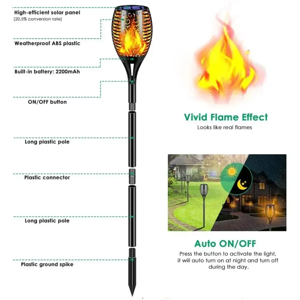 Outdoor Flickering Torch Solar Garden Flame Light 96LED Solar Lights Waterproof Decor Landscape Lawn Lamp Path Lighting