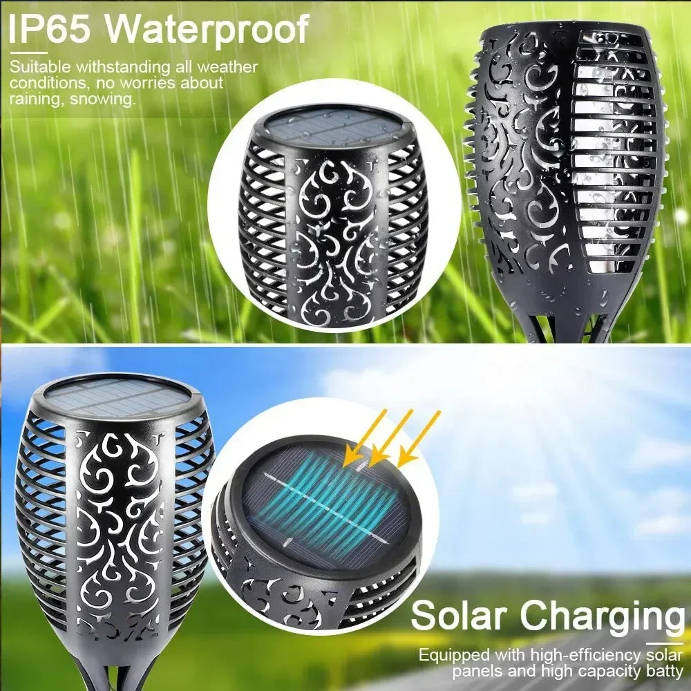 Outdoor Flickering Torch Solar Garden Flame Light 96LED Solar Lights Waterproof Decor Landscape Lawn Lamp Path Lighting