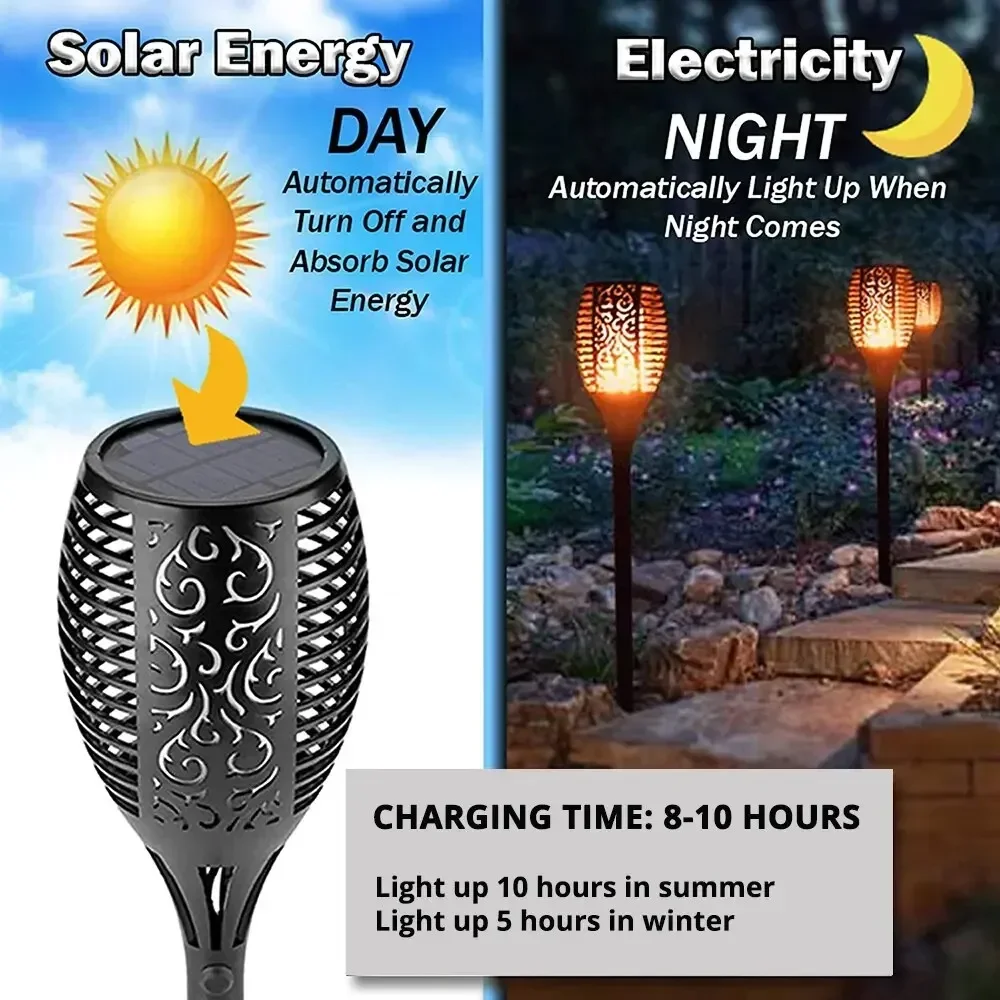 Outdoor Flickering Torch Solar Garden Flame Light 96LED Solar Lights Waterproof Decor Landscape Lawn Lamp Path Lighting