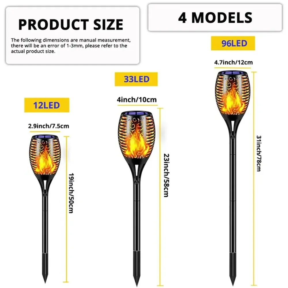 Outdoor Flickering Torch Solar Garden Flame Light 96LED Solar Lights Waterproof Decor Landscape Lawn Lamp Path Lighting