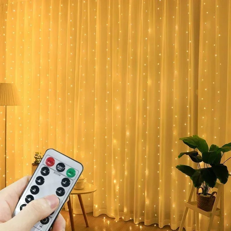 3/6M USB LED Curtain 8Modes Remote Control Lights Holiday Wedding Garland for Bedroom Living Room Decor Ramadan Decorations