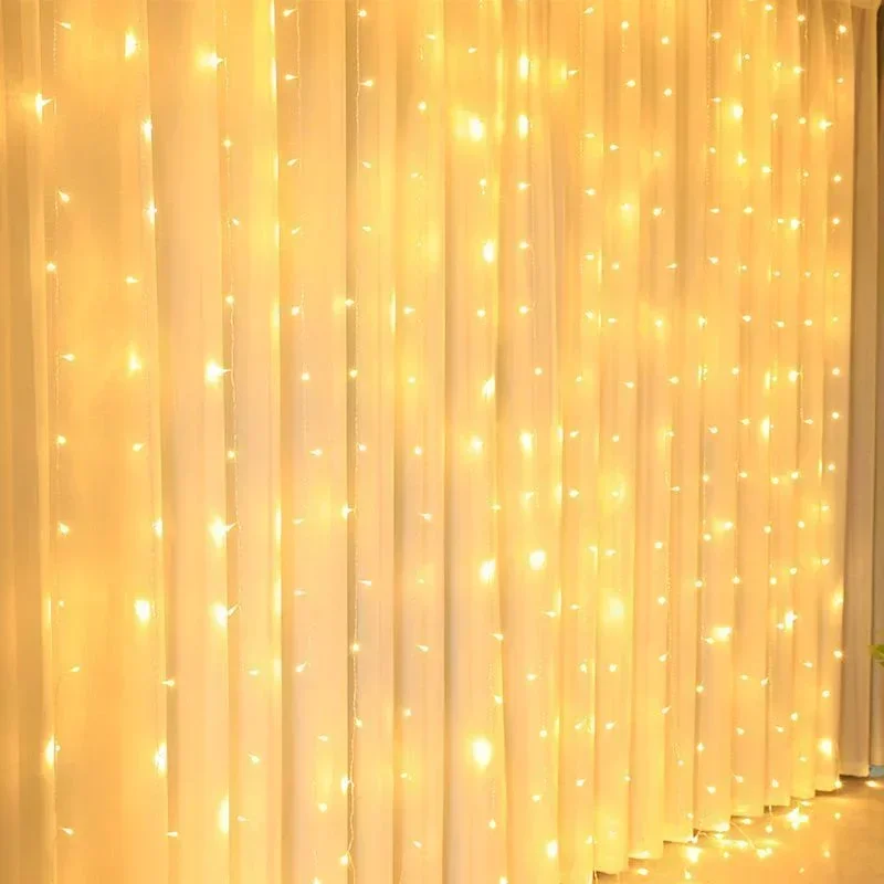 3/6M USB LED Curtain 8Modes Remote Control Lights Holiday Wedding Garland for Bedroom Living Room Decor Ramadan Decorations