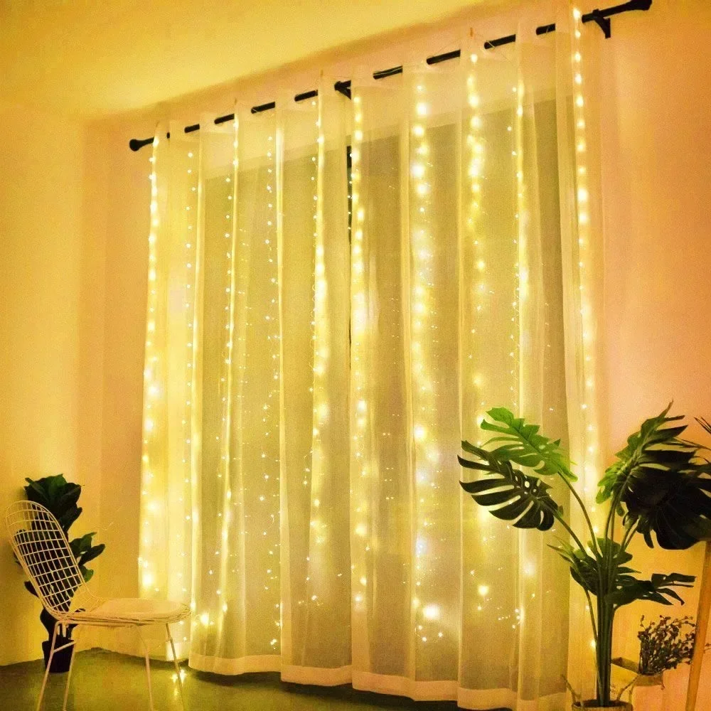 3/6M USB LED Curtain 8Modes Remote Control Lights Holiday Wedding Garland for Bedroom Living Room Decor Ramadan Decorations