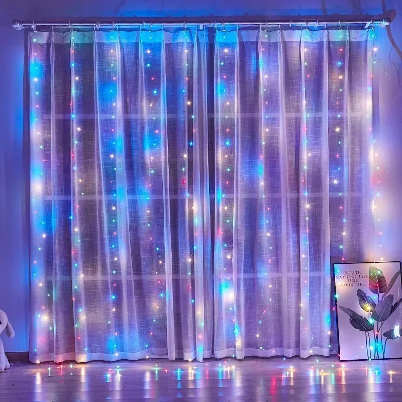 3/6M USB LED Curtain 8Modes Remote Control Lights Holiday Wedding Garland for Bedroom Living Room Decor Ramadan Decorations