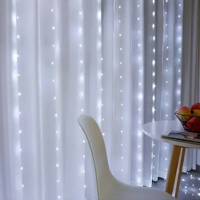 3/6M USB LED Curtain 8Modes Remote Control Lights Holiday Wedding Garland for Bedroom Living Room Decor Ramadan Decorations