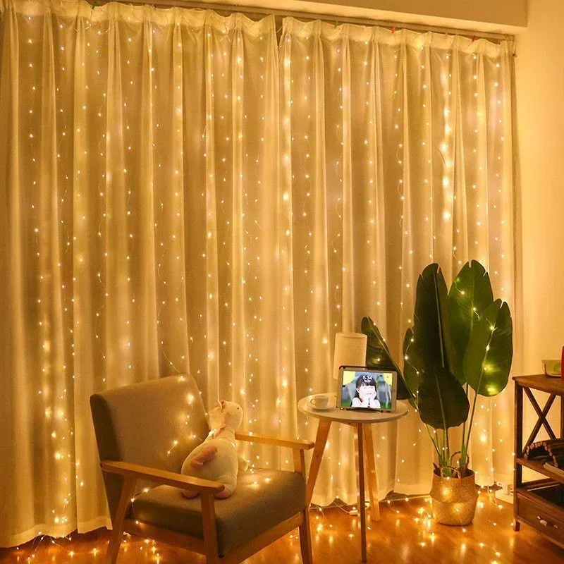 3/6M USB LED Curtain 8Modes Remote Control Lights Holiday Wedding Garland for Bedroom Living Room Decor Ramadan Decorations
