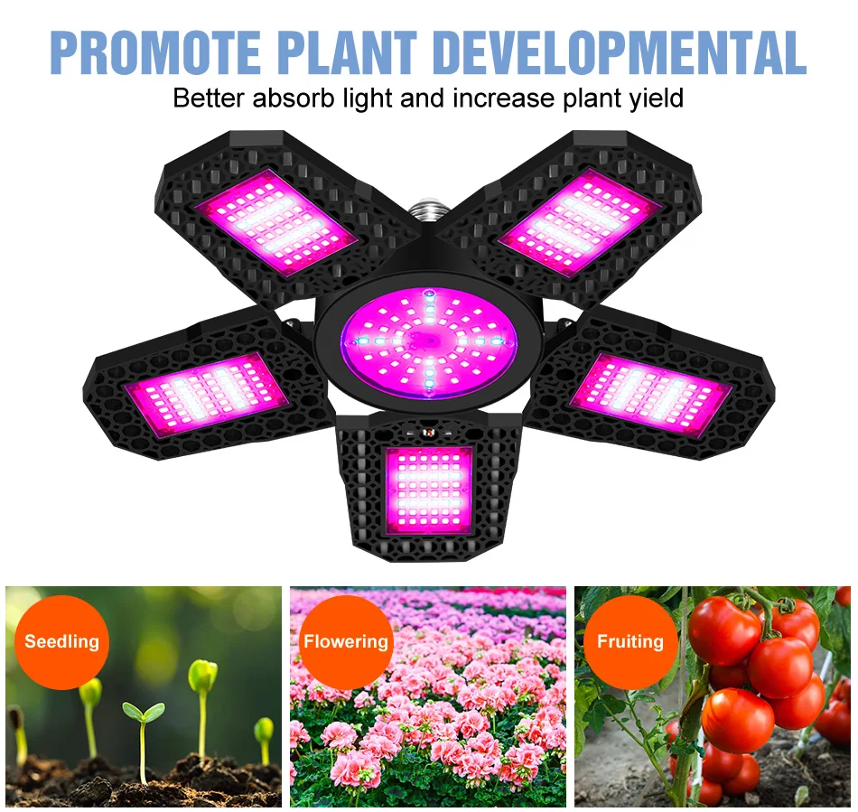 350W E27/E26 LED Growing Lamp Full Spectrum Foldable Plant Fill Lighting For Greenhouse Flower Vegetable Cultivation Hydroponics