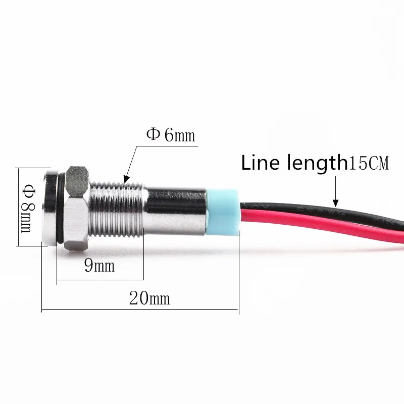 1pcs 6mm Flat head LED Metal Indicator light 6mm waterproof Signal lamp 6V 12V 24V 220v with wire red yellow blue green white