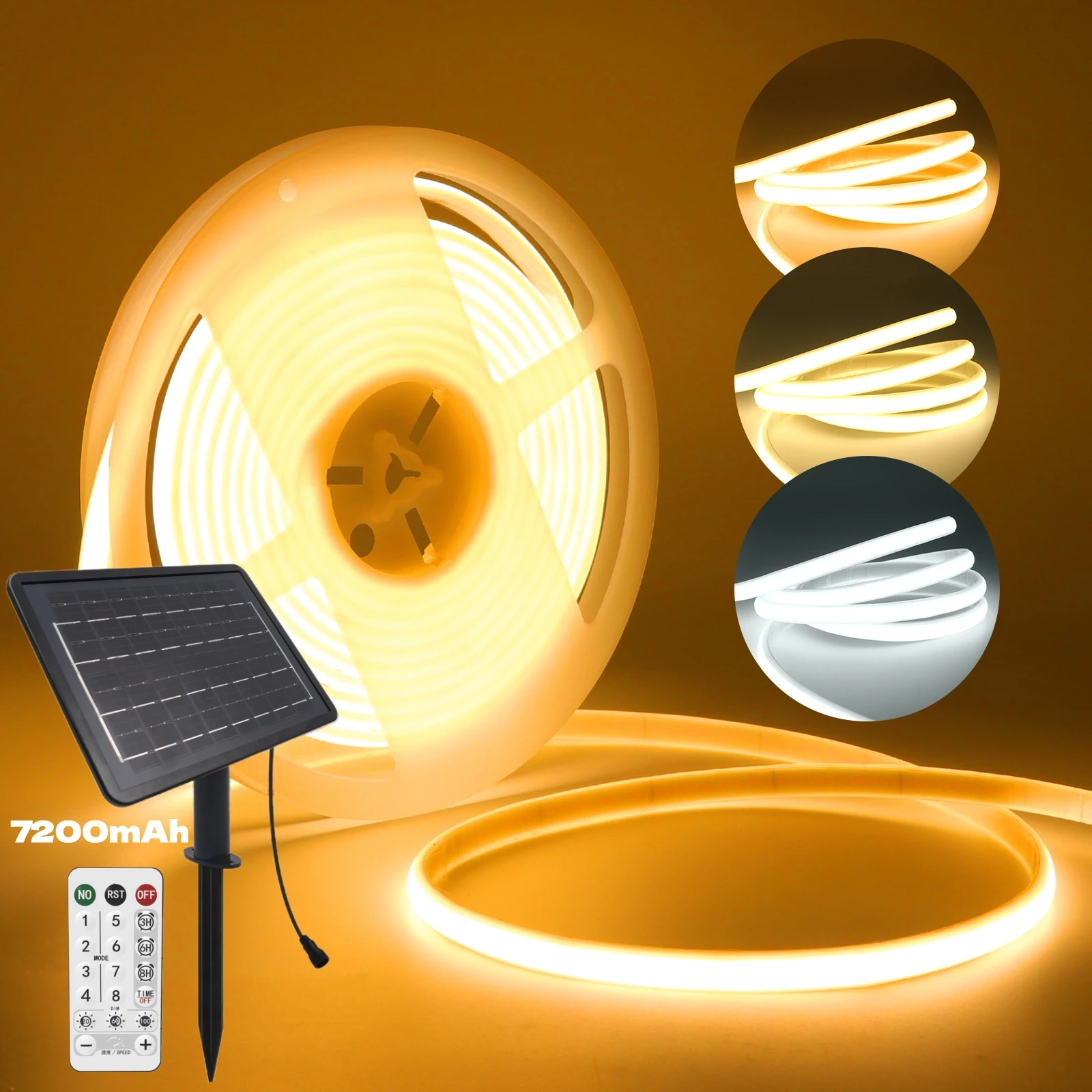 1.3W/2.8W/6W/13W Solar COB LED Strip Light With Remote Dimmable Adhesive Tape Waterproof 3000K 4000K 6000K Indoor Outdoor Decor