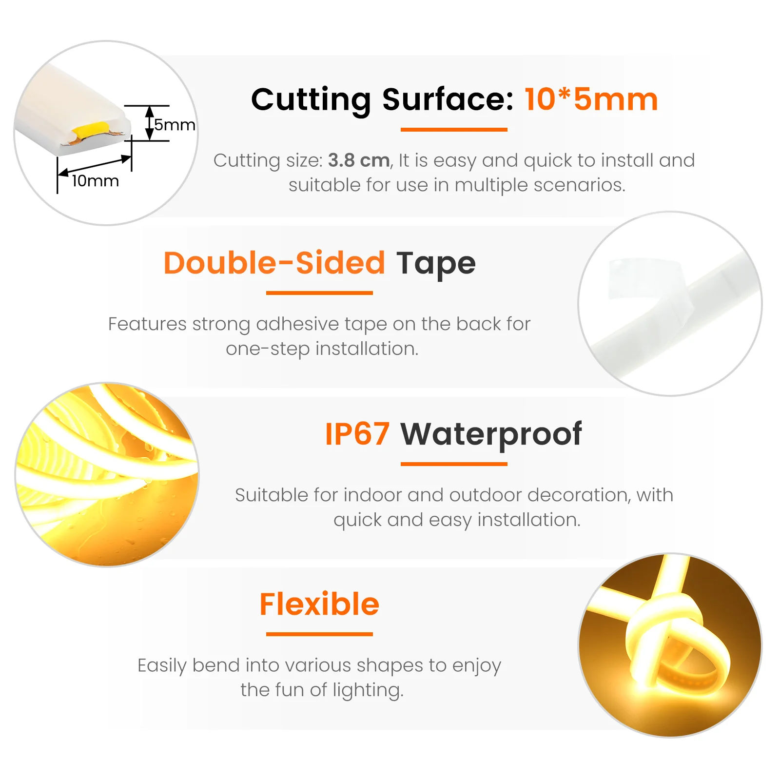 1.3W/2.8W/6W/13W Solar COB LED Strip Light With Remote Dimmable Adhesive Tape Waterproof 3000K 4000K 6000K Indoor Outdoor Decor