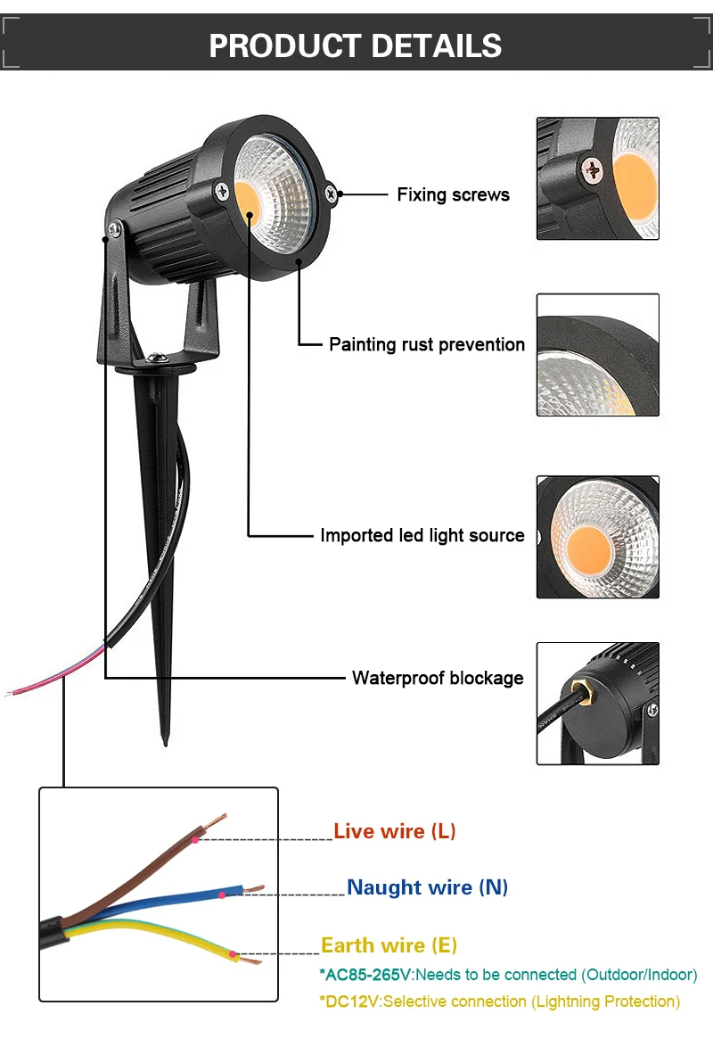 LED COB Garden Lighting 5W 7W 10W 15W Outdoor Spike Lawn Lamp Waterproof Lighting Garden Path Spotlights AC110V 220V DC12V 24V