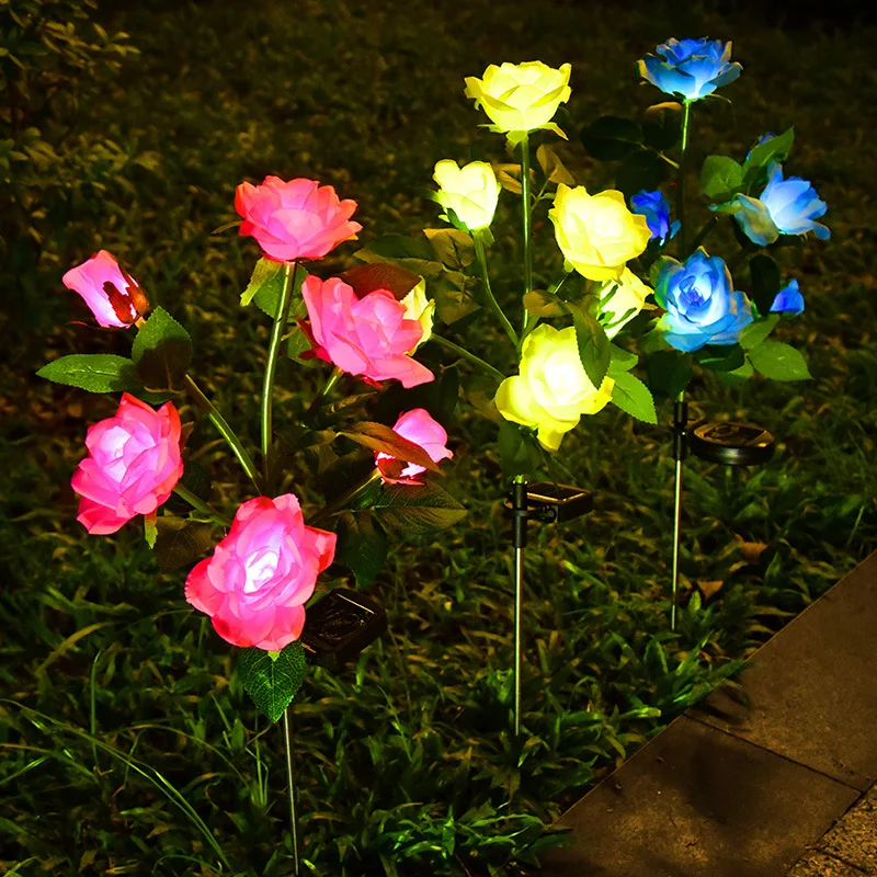 3-7 Heads Solar Lights Outdoor Decorative Solar Dandelion Garden Lights Rose Flower Lawn Lamp for Yard Patio Garden Decor