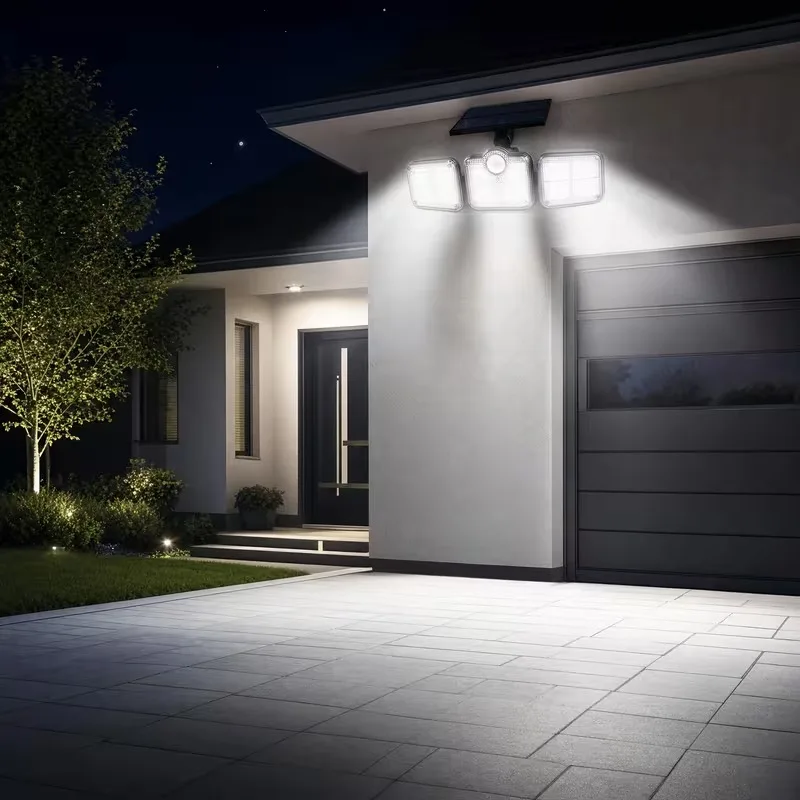 1 PACK Outdoor Motion Sensor Lamp, 4-Head Solar Power Light, 122 LED Solar Light, Flood Lights ,3000 Lumens,270° Lighting Range