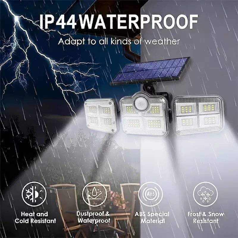 1 PACK Outdoor Motion Sensor Lamp, 4-Head Solar Power Light, 122 LED Solar Light, Flood Lights ,3000 Lumens,270° Lighting Range