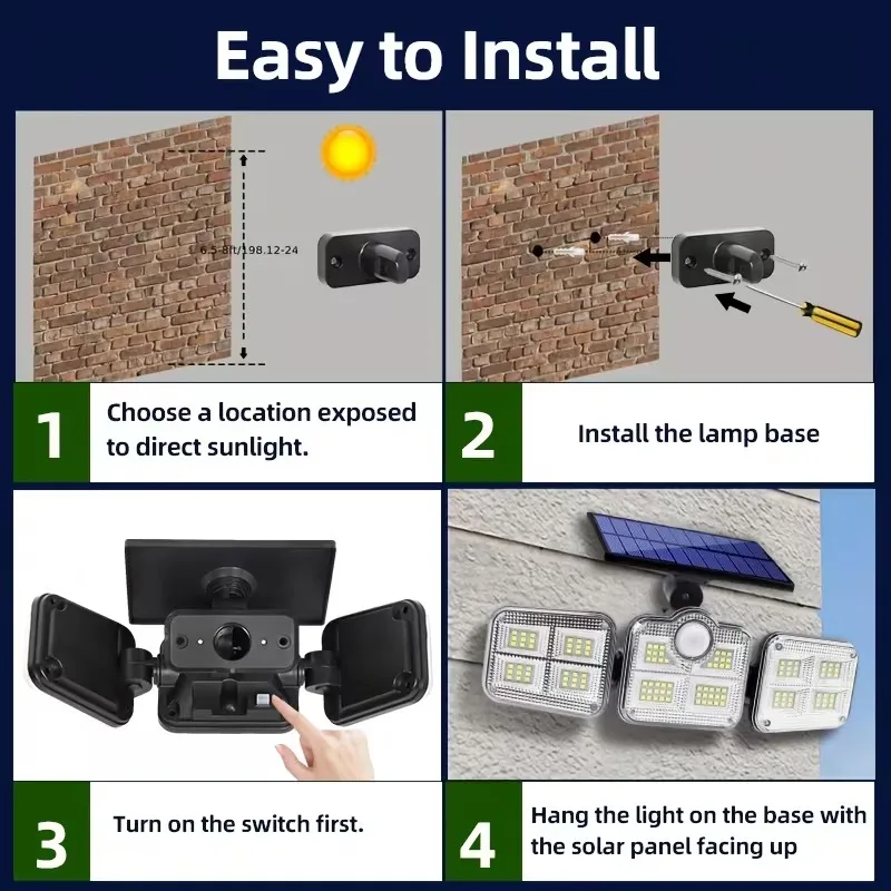 1 PACK Outdoor Motion Sensor Lamp, 4-Head Solar Power Light, 122 LED Solar Light, Flood Lights ,3000 Lumens,270° Lighting Range